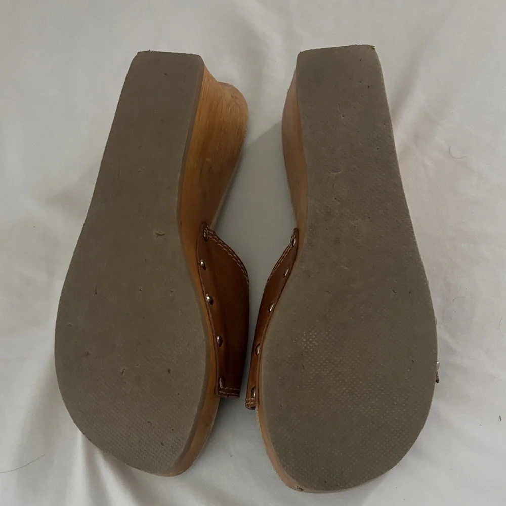 Steve Madden Brown Leather heel Slide Mules with Buckle - Picture 4 of 5